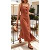 image:imageCHARTOU Womens Linen Midi Dress Sleeveless Square Neck Button Down Casual Summer A Line Long Dresses for Beach VacationCoral