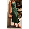 image:imageCHARTOU Womens Linen Midi Dress Sleeveless Square Neck Button Down Casual Summer A Line Long Dresses for Beach VacationGreen