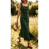 image:imageCHARTOU Womens Linen Midi Dress Sleeveless Square Neck Button Down Casual Summer A Line Long Dresses for Beach VacationGreen