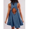 image:imageCHARTOU Womens Short Denim Jumper Dress Jean Sleeveless Back Cut Out Zip Up Romper Tank DressDark Blue