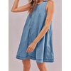 image:imageCHARTOU Womens Short Denim Jumper Dress Jean Sleeveless Back Cut Out Zip Up Romper Tank DressLight Blue