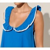image:imageCHARTOU Womens Sleeveless Ruffle Neck Midi Dress Contrast Trim Linen Blend Loose Flowy Long Summer Sundress Beach DressBlue