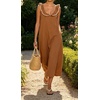 image:imageCHARTOU Womens Sleeveless Ruffle Neck Midi Dress Contrast Trim Linen Blend Loose Flowy Long Summer Sundress Beach DressBrown