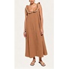 image:imageCHARTOU Womens Sleeveless Ruffle Neck Midi Dress Contrast Trim Linen Blend Loose Flowy Long Summer Sundress Beach DressBrown
