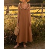 image:imageCHARTOU Womens Sleeveless Ruffle Neck Midi Dress Contrast Trim Linen Blend Loose Flowy Long Summer Sundress Beach DressBrown