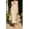 image:imageCHARTOU Womens Sleeveless Ruffle Neck Midi Dress Contrast Trim Linen Blend Loose Flowy Long Summer Sundress Beach DressCream