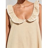 image:imageCHARTOU Womens Sleeveless Ruffle Neck Midi Dress Contrast Trim Linen Blend Loose Flowy Long Summer Sundress Beach DressCream