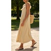 image:imageCHARTOU Womens Sleeveless Ruffle Neck Midi Dress Contrast Trim Linen Blend Loose Flowy Long Summer Sundress Beach DressCream