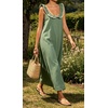 image:imageCHARTOU Womens Sleeveless Ruffle Neck Midi Dress Contrast Trim Linen Blend Loose Flowy Long Summer Sundress Beach DressGreen