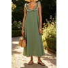 image:imageCHARTOU Womens Sleeveless Ruffle Neck Midi Dress Contrast Trim Linen Blend Loose Flowy Long Summer Sundress Beach DressGreen