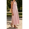 image:imageCHARTOU Womens Sleeveless Ruffle Neck Midi Dress Contrast Trim Linen Blend Loose Flowy Long Summer Sundress Beach DressPink