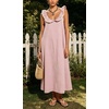 image:imageCHARTOU Womens Sleeveless Ruffle Neck Midi Dress Contrast Trim Linen Blend Loose Flowy Long Summer Sundress Beach DressPink