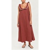 image:imageCHARTOU Womens Sleeveless Ruffle Neck Midi Dress Contrast Trim Linen Blend Loose Flowy Long Summer Sundress Beach DressTerracotta