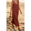 image:imageCHARTOU Womens Sleeveless Ruffle Neck Midi Dress Contrast Trim Linen Blend Loose Flowy Long Summer Sundress Beach DressTerracotta