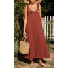image:imageCHARTOU Womens Sleeveless Ruffle Neck Midi Dress Contrast Trim Linen Blend Loose Flowy Long Summer Sundress Beach DressTerracotta
