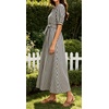 image:imageCHARTOU Womens Striped Cotton Midi Dress V Neck Puff Sleeve Belted ALine Casual Summer Dress with PocketsBlack