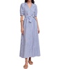 image:imageCHARTOU Womens Striped Cotton Midi Dress V Neck Puff Sleeve Belted ALine Casual Summer Dress with PocketsBlue