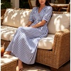 image:imageCHARTOU Womens Striped Cotton Midi Dress V Neck Puff Sleeve Belted ALine Casual Summer Dress with PocketsBlue