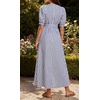 image:imageCHARTOU Womens Striped Cotton Midi Dress V Neck Puff Sleeve Belted ALine Casual Summer Dress with PocketsBlue