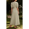 image:imageCHARTOU Womens Striped Cotton Midi Dress V Neck Puff Sleeve Belted ALine Casual Summer Dress with PocketsGreen