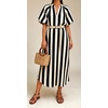 image:imageCHARTOU Womens Striped Midi Dress Puff Sleeve V Neck Casual Loose Tunic Summer Beach Dress with PocketsBlack