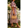 image:imageCHARTOU Womens Striped Midi Dress Puff Sleeve V Neck Casual Loose Tunic Summer Beach Dress with PocketsBurdundy