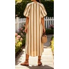 image:imageCHARTOU Womens Striped Midi Dress Puff Sleeve V Neck Casual Loose Tunic Summer Beach Dress with PocketsKhaki