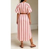 image:imageCHARTOU Womens Striped Midi Dress Puff Sleeve V Neck Casual Loose Tunic Summer Beach Dress with PocketsPink