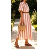 image:imageCHARTOU Womens Striped Midi Dress Puff Sleeve V Neck Casual Loose Tunic Summer Beach Dress with PocketsPink