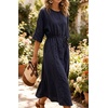 image:imageCHARTOU Womens Summer Linen Midi Dress 34 Sleeves Drawstring Waist Loose Fit Beach Dress with PocketsNavy