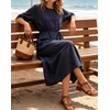 image:imageCHARTOU Womens Summer Linen Midi Dress 34 Sleeves Drawstring Waist Loose Fit Beach Dress with PocketsNavy