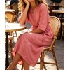 image:imageCHARTOU Womens Summer Linen Midi Dress 34 Sleeves Drawstring Waist Loose Fit Beach Dress with PocketsPink