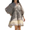 image:imageCHARTOU Women Boho Floral Mini Dress Summer Puff Sleeve Button Up Tiered Ruffle Babydoll Short DressBlack