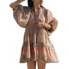 image:imageCHARTOU Women Boho Floral Mini Dress Summer Puff Sleeve Button Up Tiered Ruffle Babydoll Short DressPink