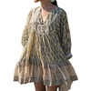 image:imageCHARTOU Women Boho Floral Mini Dress Summer Puff Sleeve Button Up Tiered Ruffle Babydoll Short DressYellow