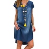 image:imageCHARTOU Women Casual Short Sleeve Denim Dress Summer Shift Dress Knee Length Tunic Dress Ruffle Back Midi DressDark Blue
