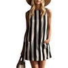 image:imageCHARTOU Women Cotton Linen Shift Mini Dress Summer Sleeveless Striped Petite Dresses with PocketsBlack