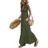 image:imageCHARTOU Women Cotton Ruffle Trim Maxi Dress Boho Flowy Sleeveless Beach Tiered Tank DressArmy Green