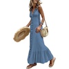 image:imageCHARTOU Women Cotton Ruffle Trim Maxi Dress Boho Flowy Sleeveless Beach Tiered Tank DressBlue