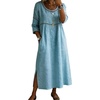 image:imageCHARTOU Women Loose Cotton Linen Shift Tunic Dress Summer Casual 34 Sleeve Eyelet Midi Dress with PocketsBlue