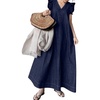 image:imageCHARTOU Women Maxi Denim Dress Loose Fit Flutter Sleever Tank Jean DressDark Blue