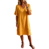 image:imageCHARTOU Women Summer Cotton Linen Midi Dress V Neck Short Sleeve Frayed Shift Dress with PocketsOrange