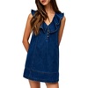 image:imageCHARTOU Women Summer Denim Mini Dress Casual Loose Ruffle Collar Sleeveless Buttons Shift Jean DressNavy Blue