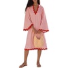 image:imageCHARTOU Women Summer Striped Midi Dress RIC Rac Trim 34 Bell Sleeve Loose Casual Tunic DressRed