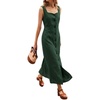 image:imageCHARTOU Womens Linen Midi Dress Sleeveless Square Neck Button Down Casual Summer A Line Long Dresses for Beach VacationGreen