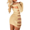 image:imageCHARTOU Womens Sexy Knitted Cutout Party Spaghetti Strap Bodycon Mini Dress Sheath with Detachable SleevesApricot