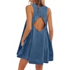 image:imageCHARTOU Womens Short Denim Jumper Dress Jean Sleeveless Back Cut Out Zip Up Romper Tank DressDark Blue