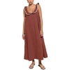 image:imageCHARTOU Womens Sleeveless Ruffle Neck Midi Dress Contrast Trim Linen Blend Loose Flowy Long Summer Sundress Beach DressTerracotta