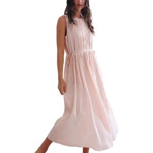 image:imageCHARTOU Summer Dresses for Women Sleeveless Pleated Midi Dress Tie Waist Casual Summer Sundress with PocketsPink