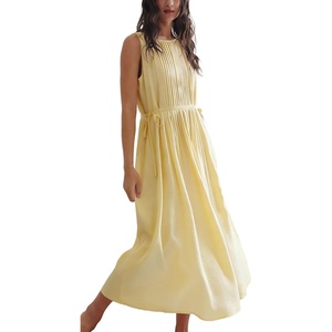 image:imageCHARTOU Summer Dresses for Women Sleeveless Pleated Midi Dress Tie Waist Casual Summer Sundress with PocketsYellow